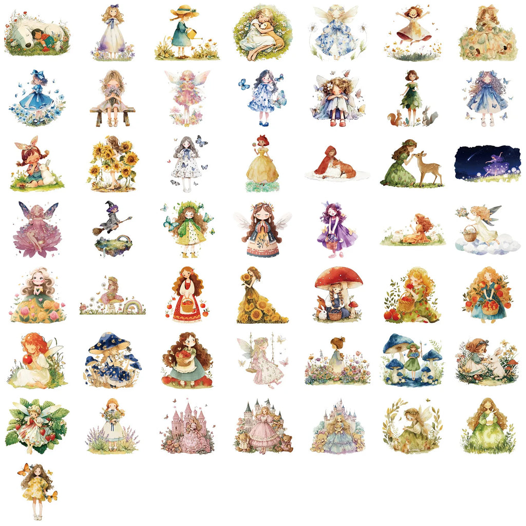 50/100PCS Transparent PET Cartoon Fairy Tale Princess Sticker Pack Waterproof Decorative Guitar Notebook Stationery Stickers