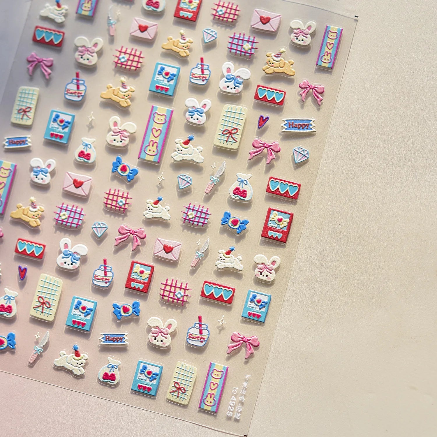 Cute Graffiti Nails Sticker 3D Simple Cat Claw Rabbit Bear Dog Flower Lovely Animal Fruit Adhesive 5D Embossed Nail Art Stickers