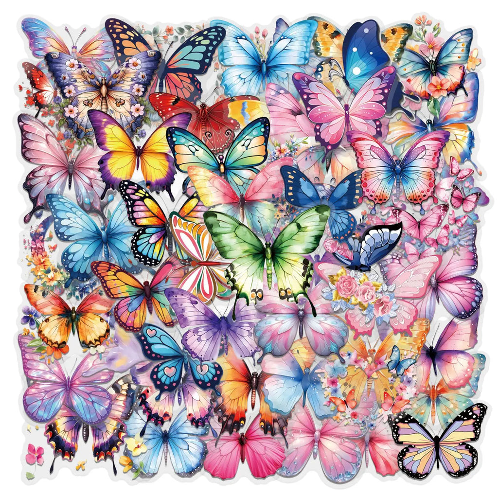 60PCS Transparent PET Cute Butterfly Graffiti Stickers for Luggage Water Cups Skateboards Notebooks Stationery Stickers