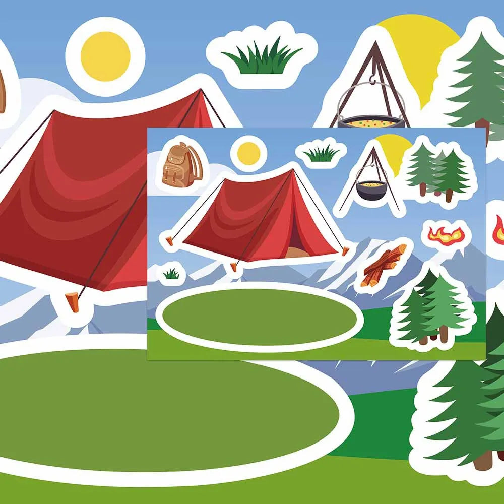 8-Pack Outdoor Camping Themed Cartoon Puzzles Stickers for Phones Laptops Suitcases Stationery Decoration Waterproof Stickers