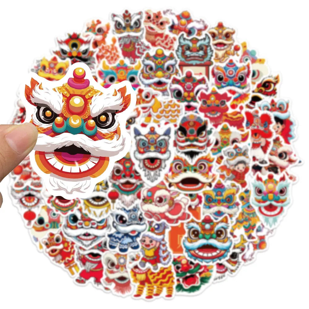 50PCS Creative New Year Lion Dance Graffiti Stickers DIY Luggage Laptop Tablet Speaker Decoration Wall Stickers Gift Stickers