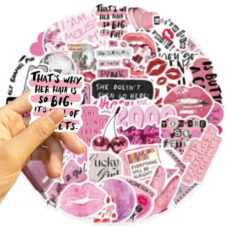 10/30/50PCS Cute Pink Girl Lip PVC Sticky Sticker Aesthetic Stationery DIY Children's Decoration Scrapbooking School Supplies