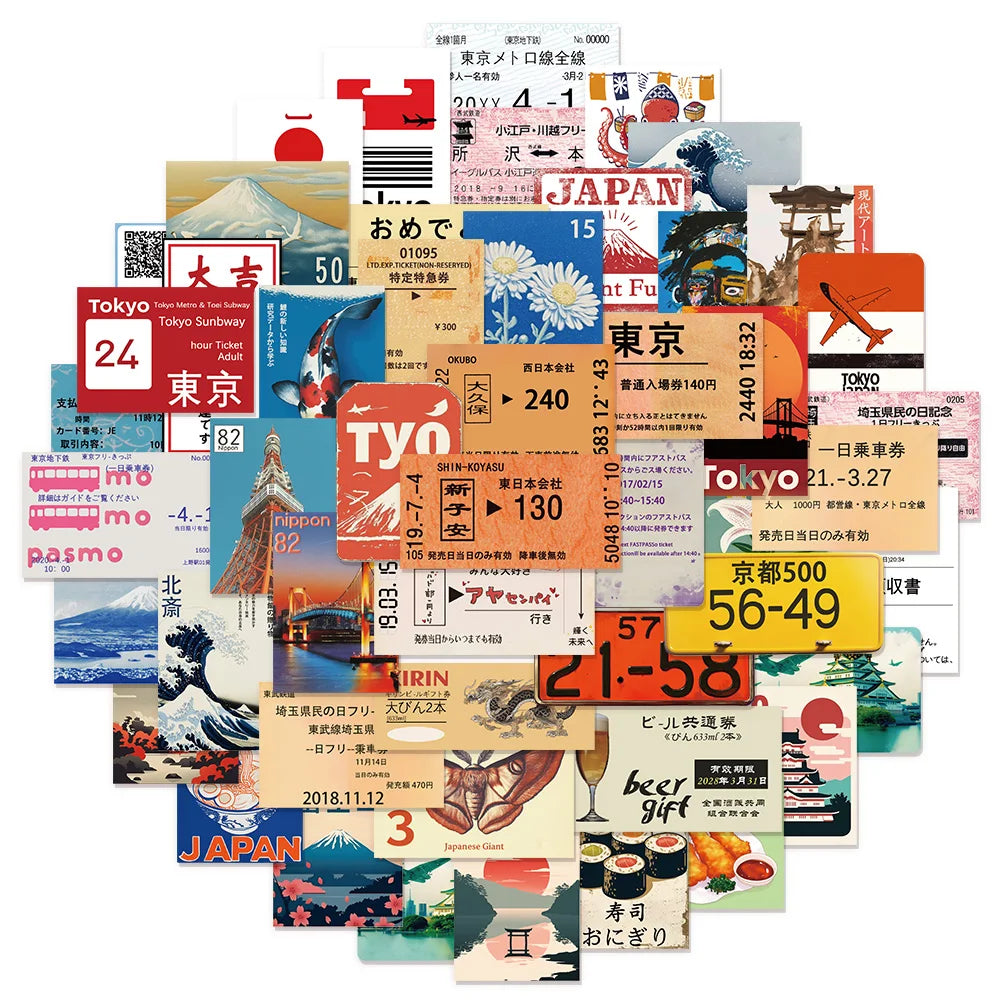 50PCS Japanese Tourism Culture Tags Creative Graffiti Stickers DIY Luggage Laptop Water Cup Computer Waterproof Toy Stickers