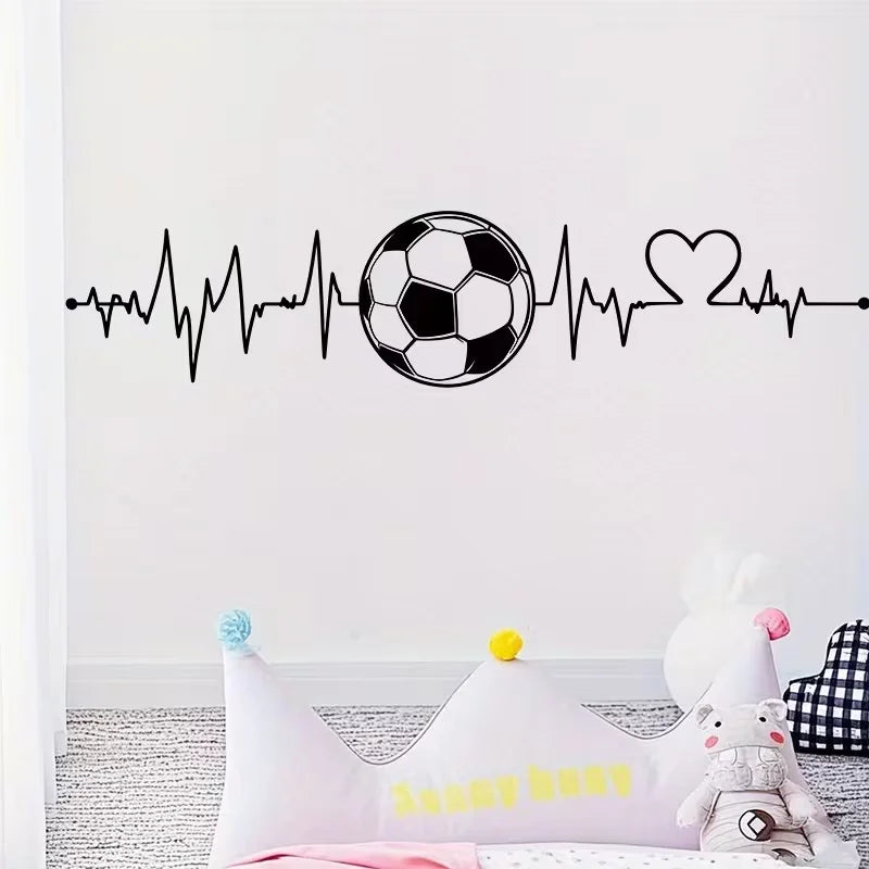Contemporary Retro Football Sticker - Self-Adhesive Vinyl Decal with EKG Line Design, Black & White Heart Patterns, Perfect for
