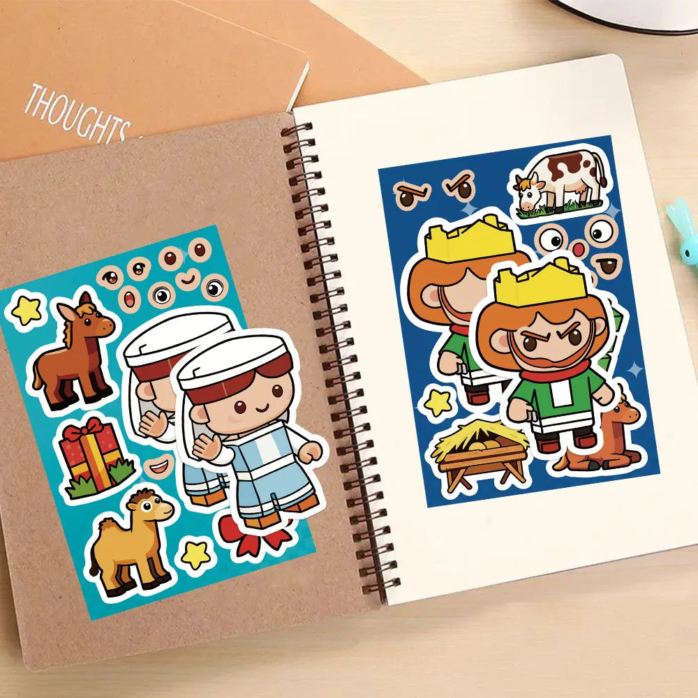 8PCS Angel Building Blocks Assembly Puzzle Stickers Cartoon Creative Fun Puzzle Account Materials Tablet Waterproof Stickers