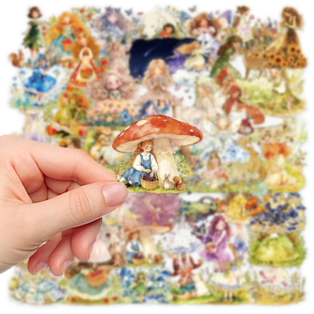 50-Pack Fairy Tale Princess PET Waterproof Plastic Stickers for DIY Phone Luggage Cup Stationery Notebook Decorative Decals