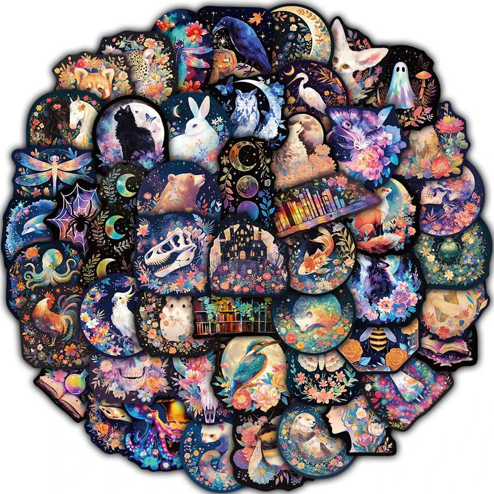 50PCS Laser Cute Animals Sticker Refrigerator Waterproof Laptops Stationery Cup Luggage Creative Decorating Cartoon Stickers