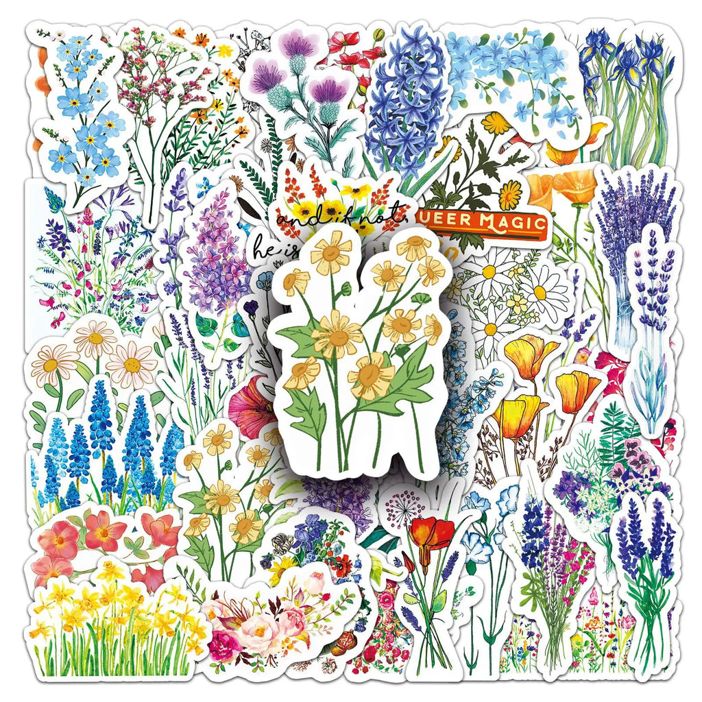 50/100PCS Cartoon Colorful Flowers Personalized Fashion DIY Luggage Notebook Graffiti Stickers