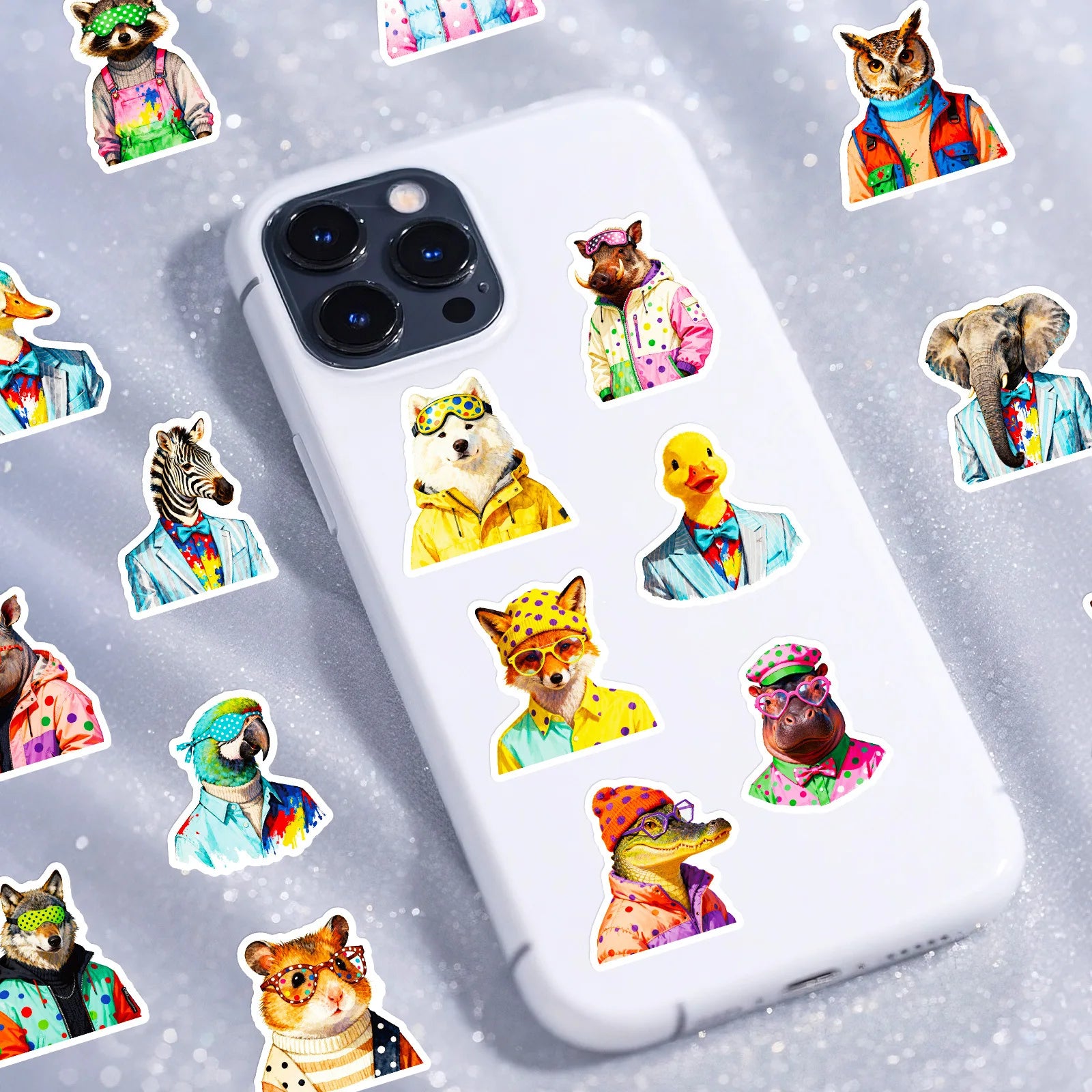 56/112 Pcs Trendy Animal in Doodles Stickers for Stationery Box Phone Laptop Skateboard Helmet Waterproof Stikers