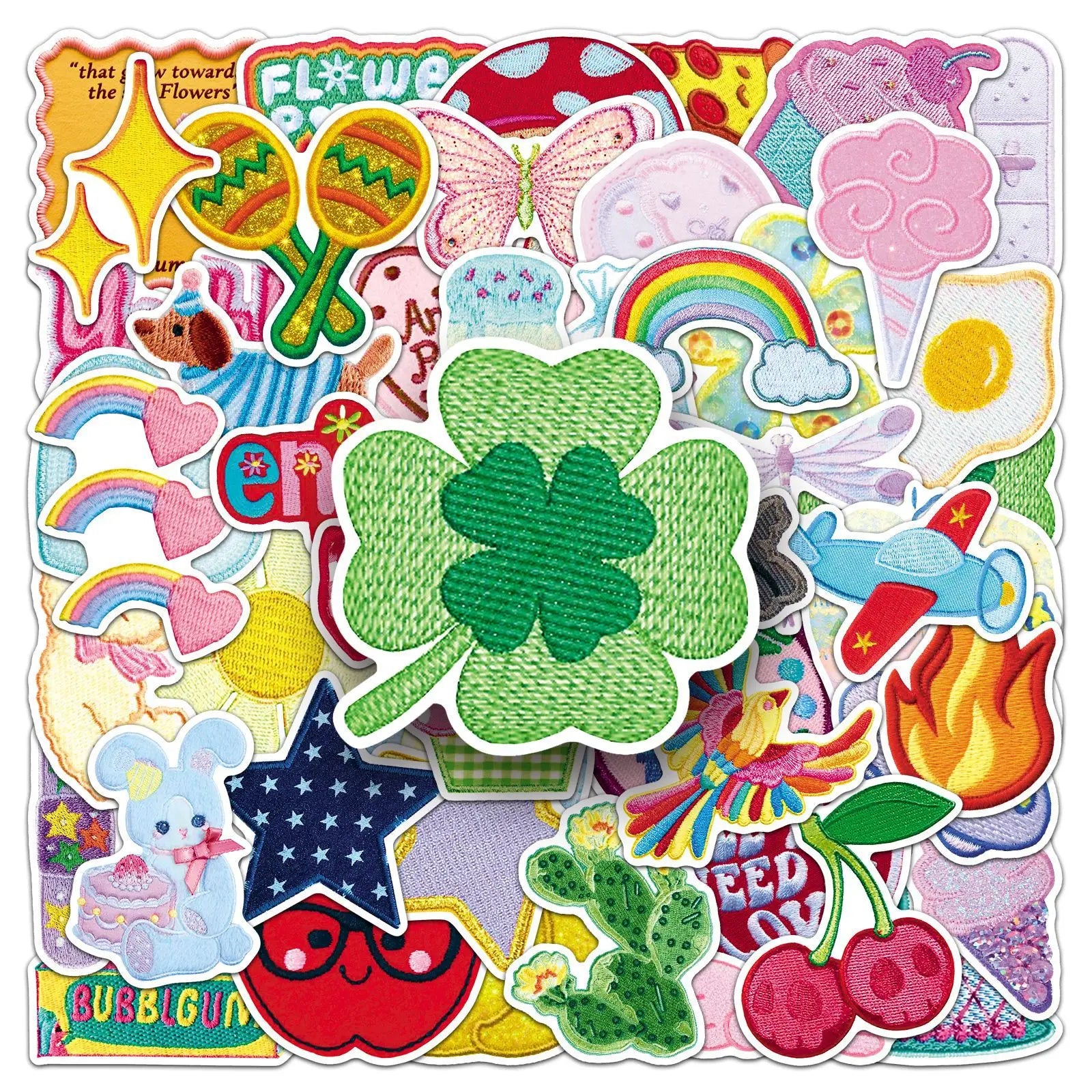 50Pcs Embroidery Cloth Art Cartoon Doodle Stickers Kawaii Kids Stationery Fun DIY Decals Phone Guitar Cup Notebook DIY Sticker