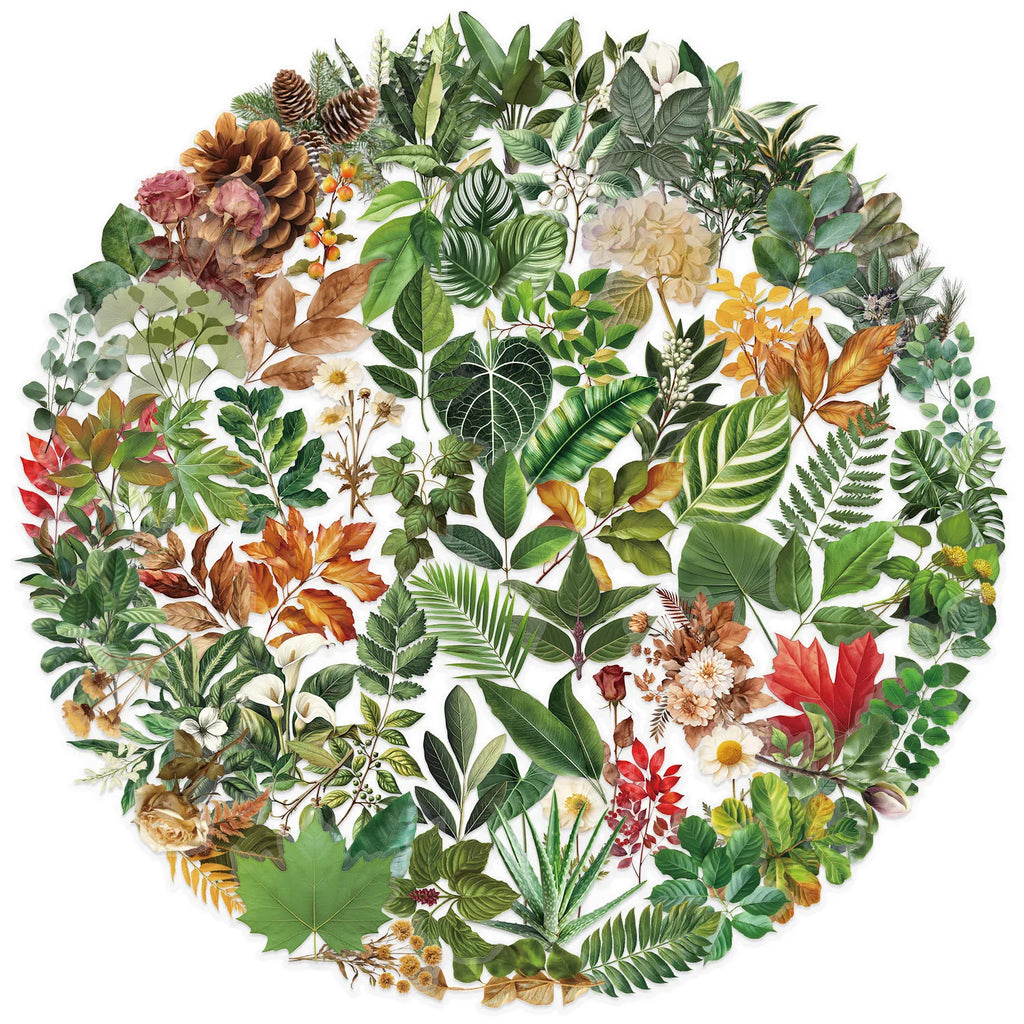 100PCS Green Plant Leaf Stickers Green Plant DIY Decor Phone Guitar Stationery Box Notebook Pen Holder Transparent PET Stickers
