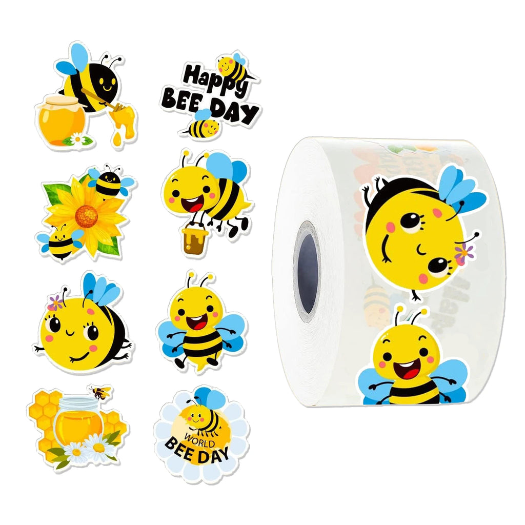 500Pcs/Roll Heterotypic Flowers Hardworking Little Bees Stickers 2.5cm/1.0'' Happy Bees Art Scrapbooking Learning Reward Labels