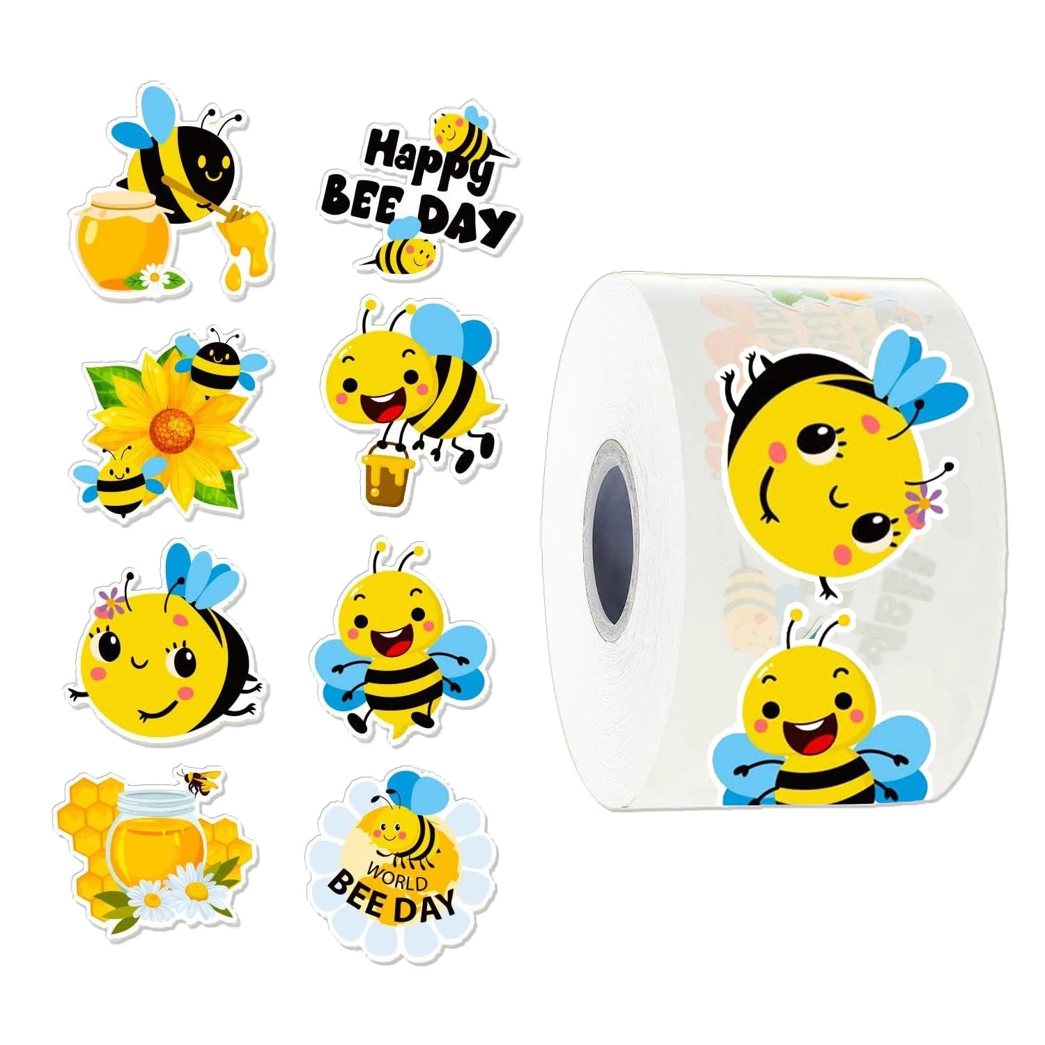 500Pcs/Roll Heterotypic Flowers Hardworking Little Bees Stickers 2.5cm/1.0'' Happy Bees Art Scrapbooking Learning Reward Labels