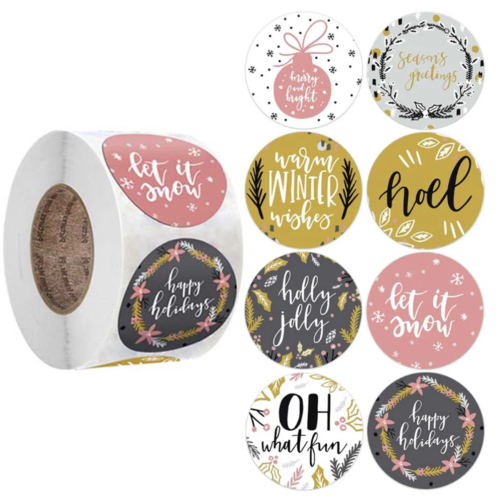 500pcs Merry Christmas Stickers 1 inch Round Christmas Tags Stickers for kids Gift Baking Package Envelope Stationery Decor