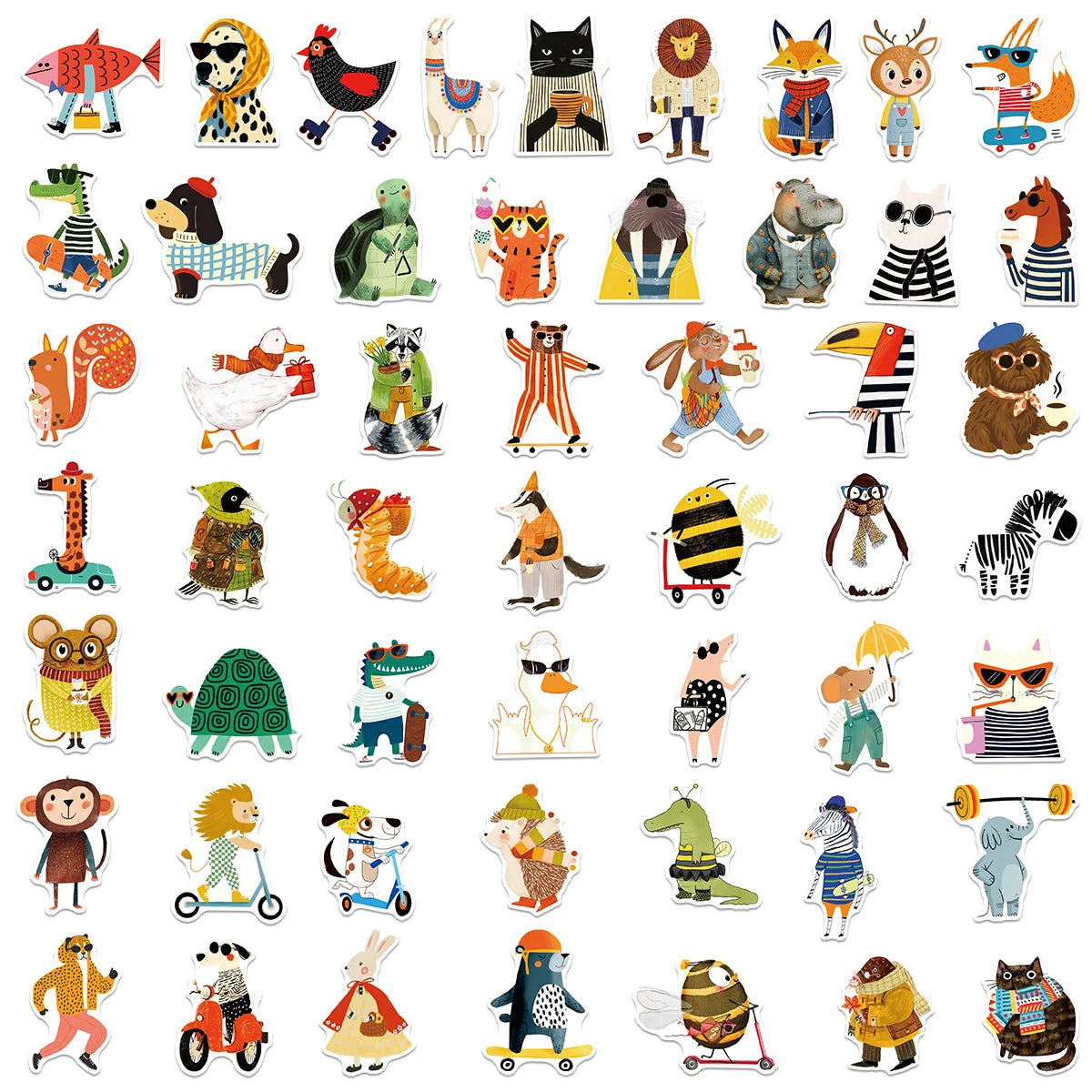 50-Pack Cute Watercolor Animal Stickers DIY Decorations for Mobile Phones Laptops Journaling Scrapbooking