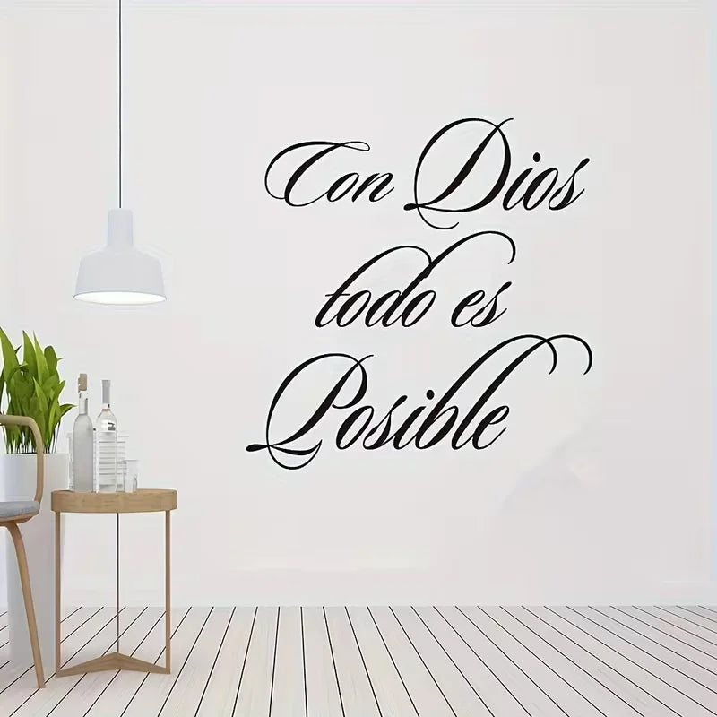 1pc Spanish Quote Wall Sticker, God Bless Everything Is Possible, Self-Adhesive Wall Stickers, Bedroom Entryway Living Room Porc