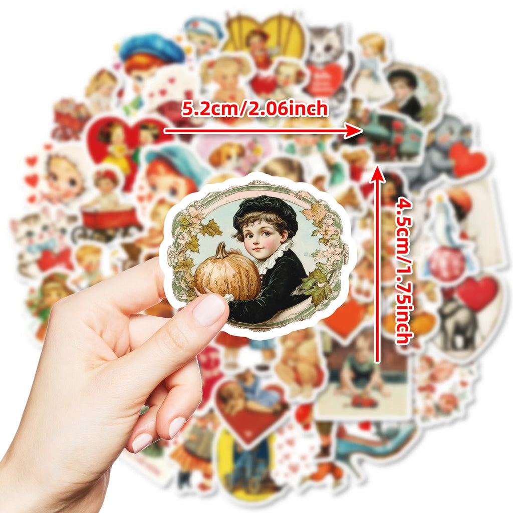 50PCS Retro Cartoon Account Stickers Cute Stickers Luggage Phone Water Cup Computer Decoration Waterproof Stationary Stickers
