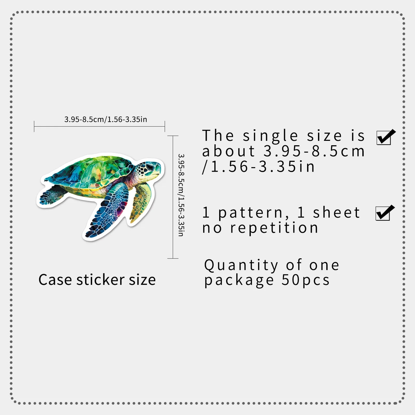 50-Pack Turtle Cartoon Ocean Animal Art Graffiti Waterproof Stickers for Thermos Guitar Helmet Luggage Student Stationery