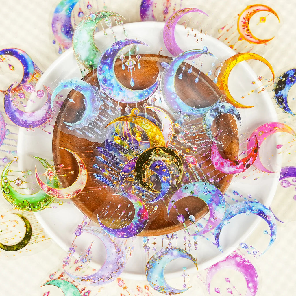 56/112PCS Colorful Tassel Crescent Transparent Stickers PET Beautiful Decoration Waterproof Reward Stationery Notebook Stickers