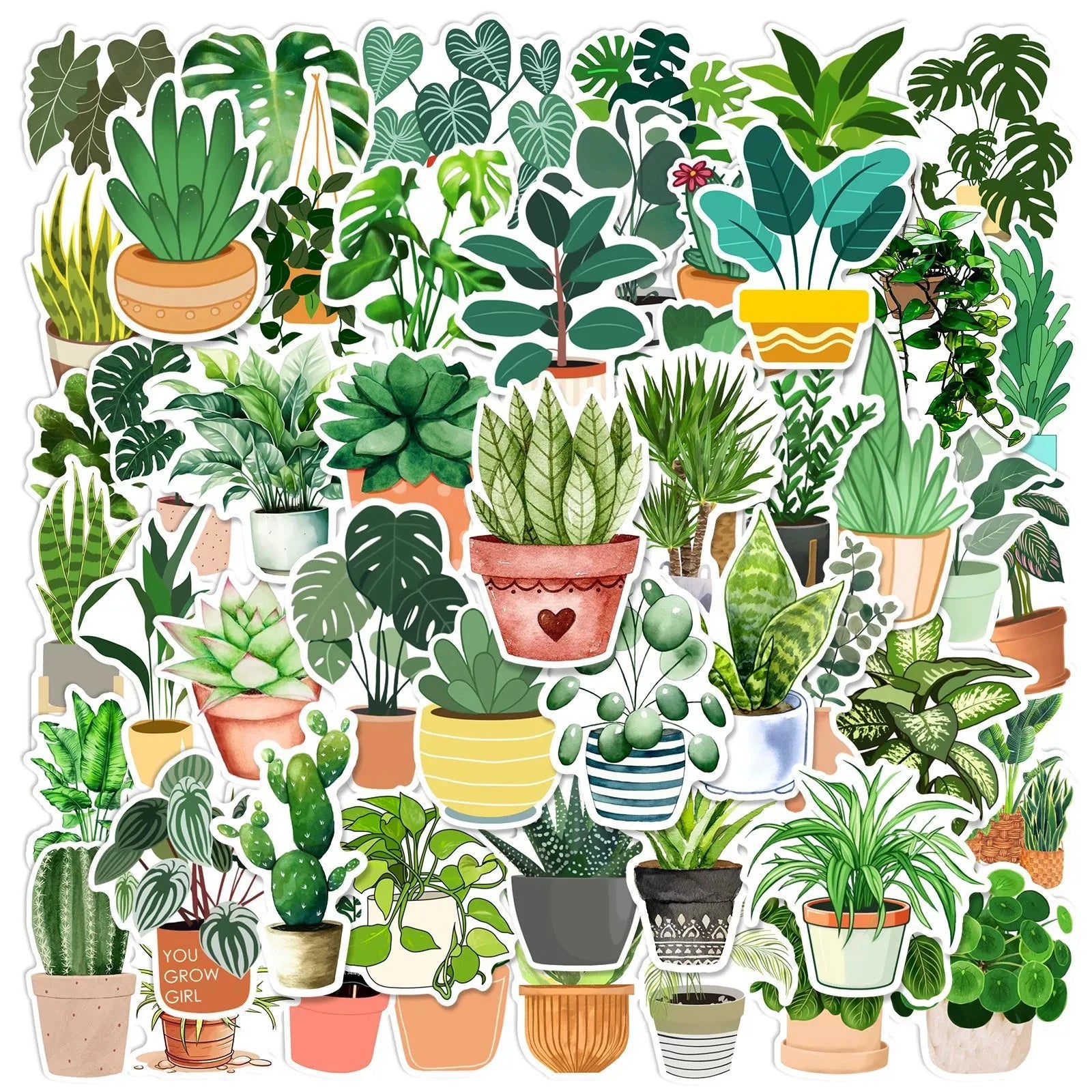 50/100PCS Green Potted Plants Graffiti Stickers Waterproof Trolley Box Motorcycle Scooter Notebook Refrigerator Stickers