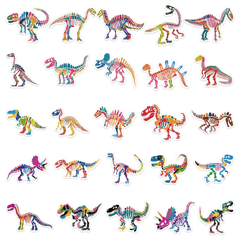 50PCS Colorful Dinosaur Dragon Bone Stickers Luggage Laptop Water Cup Stationery Stickers