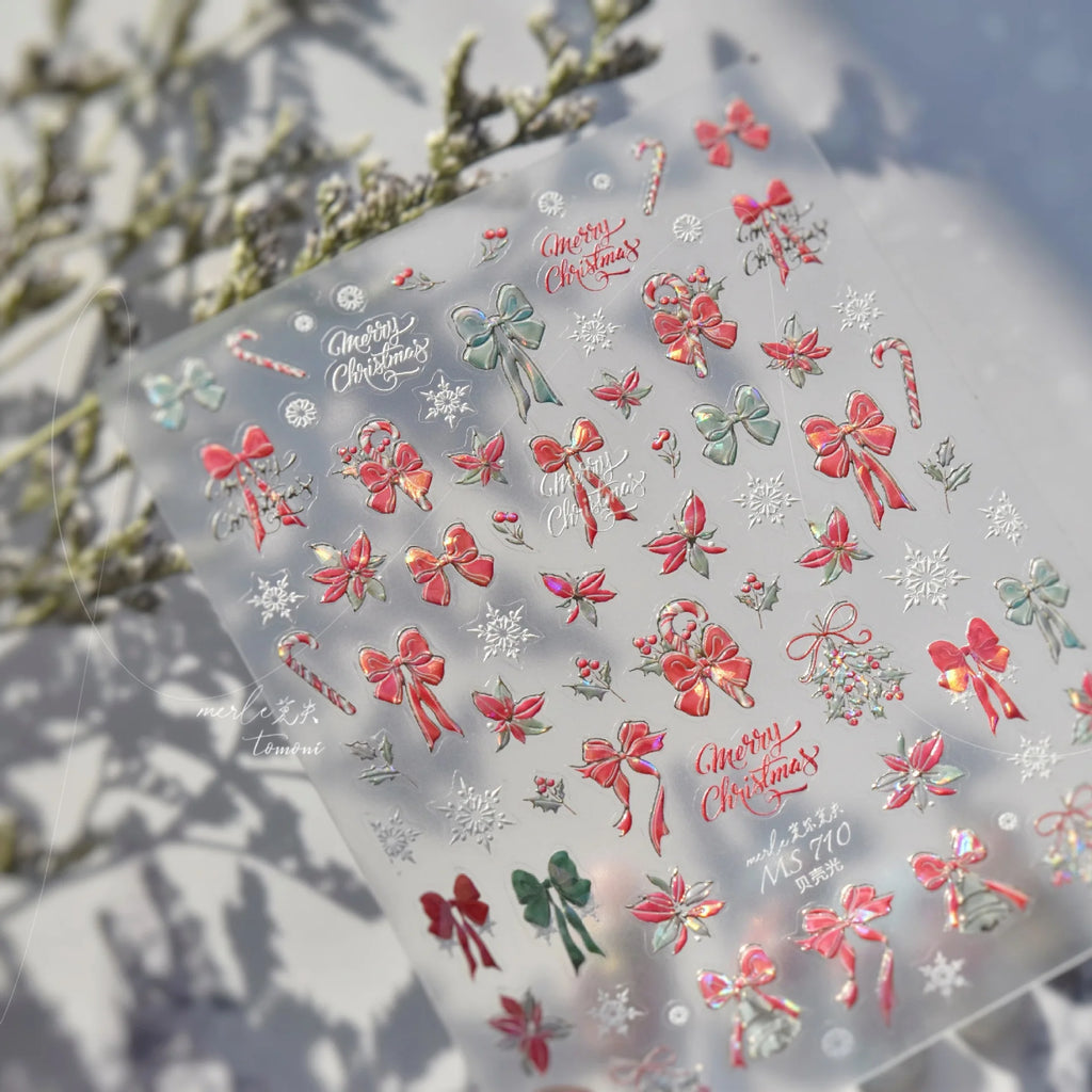 Luxury Crystal Diamond Nail Stickers 5D Cute Apple Christmas Tree Nail Decoration Stickers DIY 3D Happy New Year Manicure Decals