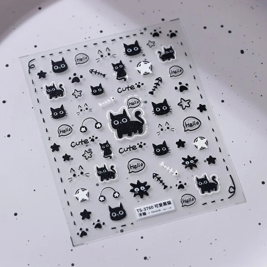 5D Embossed Nail Stickers Japanese-style cColorful Coal Ball Self Adhesive Nail Art Stickers DIY Kawaii Cartoon Manicure Decals