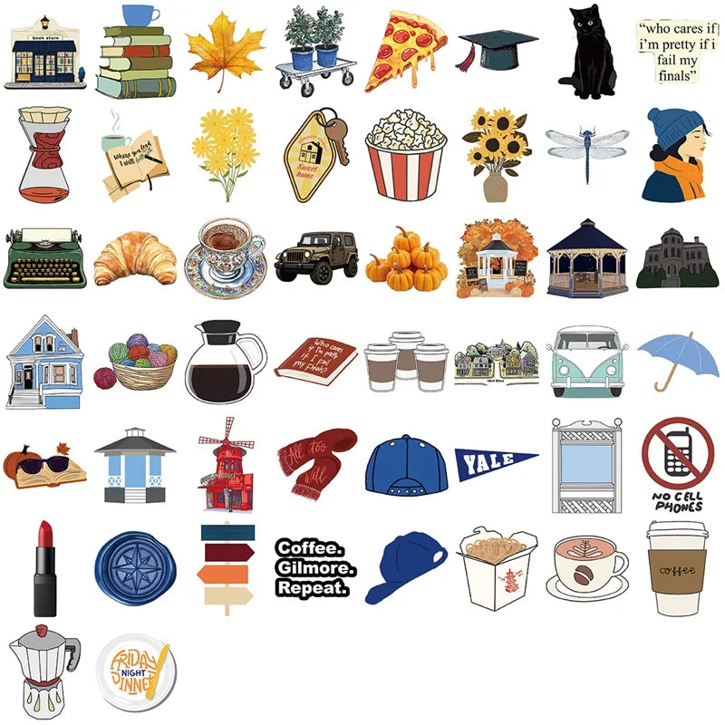 10/30/50PCS Kawaii Gilmore Coffee PVC Sticky Sticker Aesthetic DIY Children's Decoration Scrapbooking School Supplies