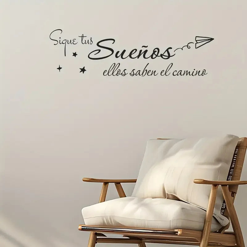 1pc Spanish "Sigue tus sueños" Inspirational Quote Wall Decal - European Style Vinyl Peel & Stick Removable Wall Art with Stars