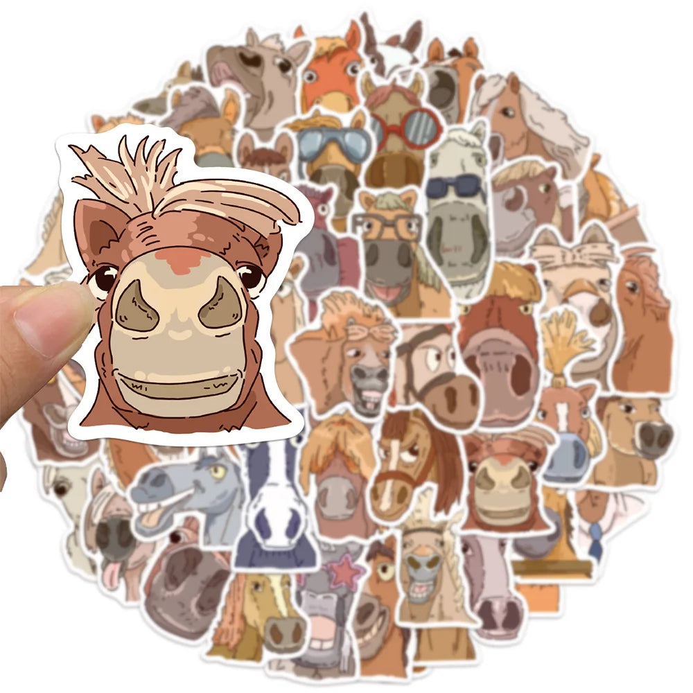 50PCS Cartoon Horse Funny Fun Stickers DIY Scrapbook Phone Case Laptop Tablet Decoration Toy Stickers