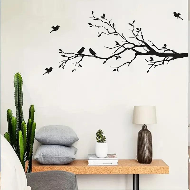 1pc Personality Silhouette Wall Sticker, Black Branch Bird Silhouette, Removable Waterproof Vinyl Sticker, Wall Sticker For Back