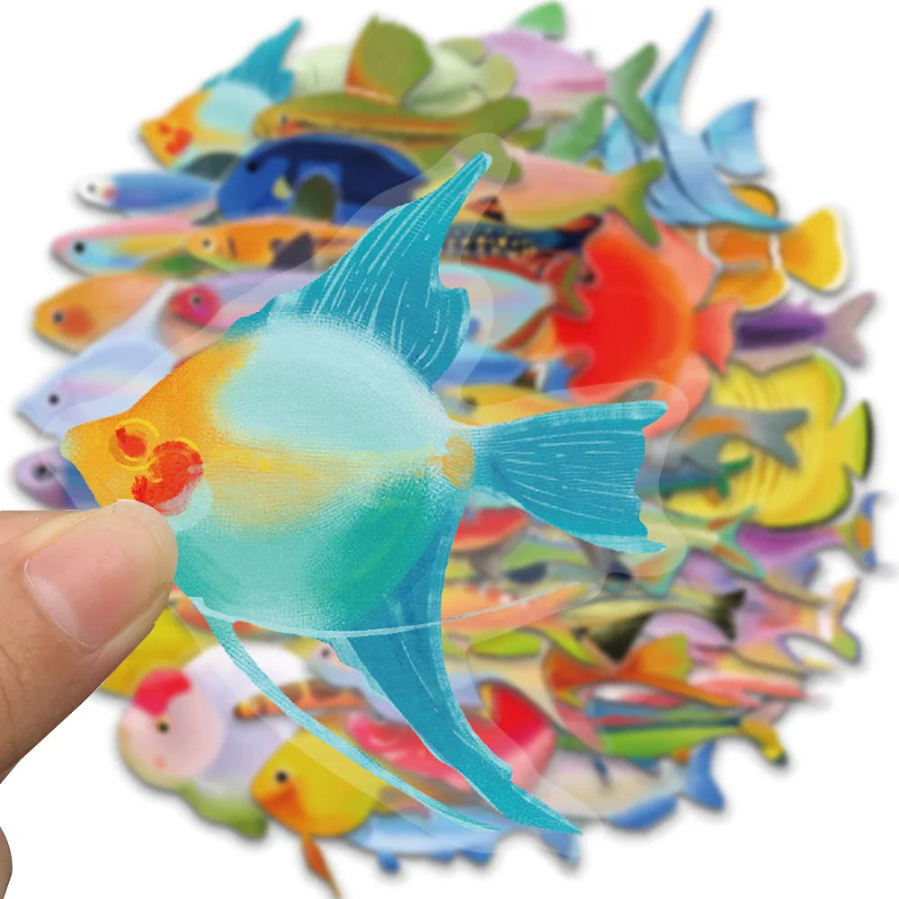 50PCS Fish Transparent Stickers Laptop Decal Living Room Scrapbook Skateboard Luggage Art Waterproof Phone Graffiti Sticker