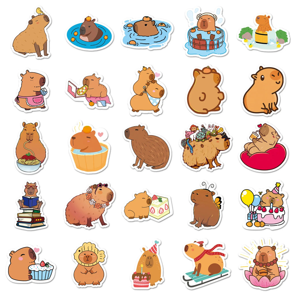 100Pcs Capybara Graffiti Stickers Cute Stationery School Supplies Decor Decals Notebook Phone Case Fridge Luggage DIY Stickers