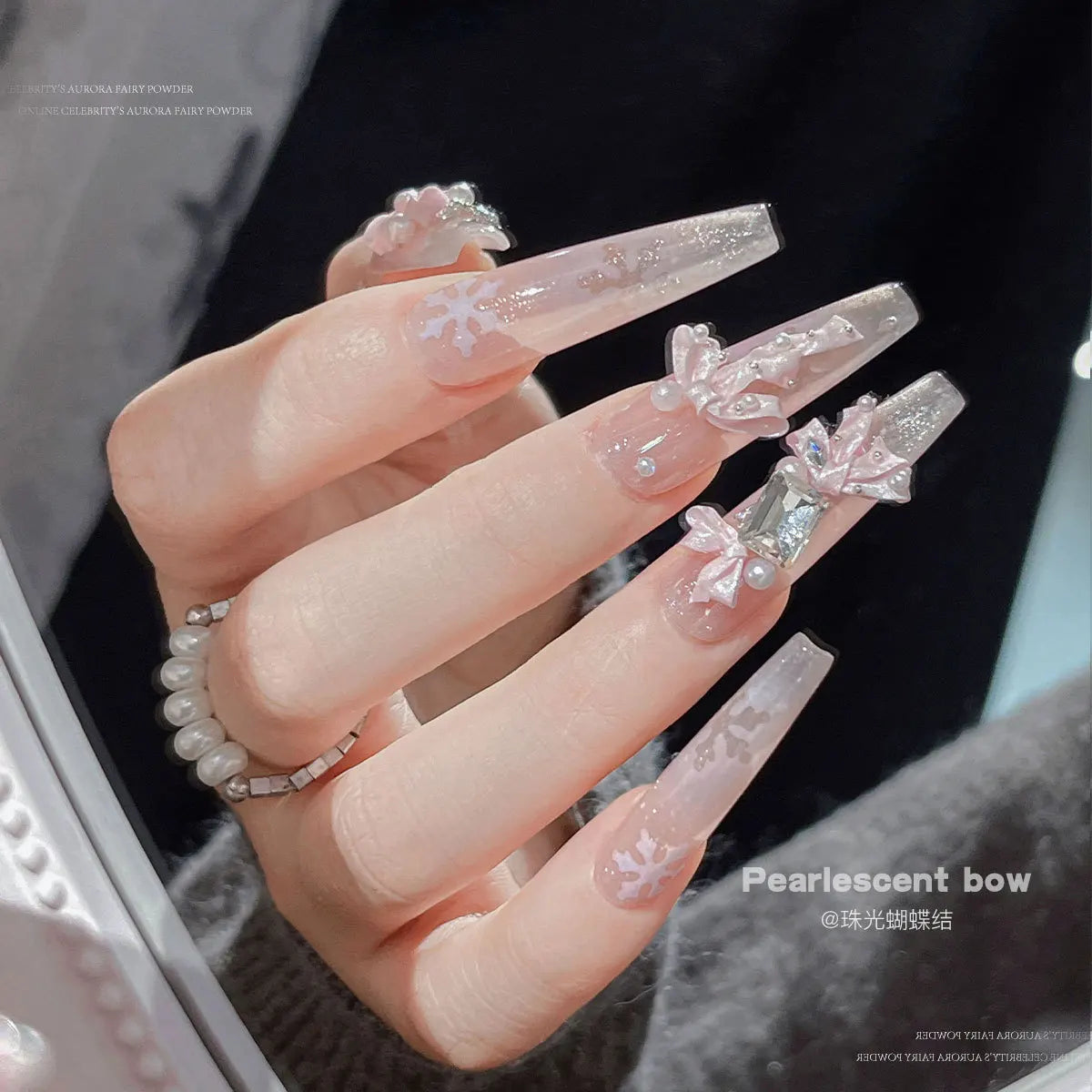 20pc Cute Pearlescent Soft Carving Ribbon Bow Nail Charms 2-21mm Mix Kawaii Bowknot Nail Rhinestones 3D Resin Manicure Accessory