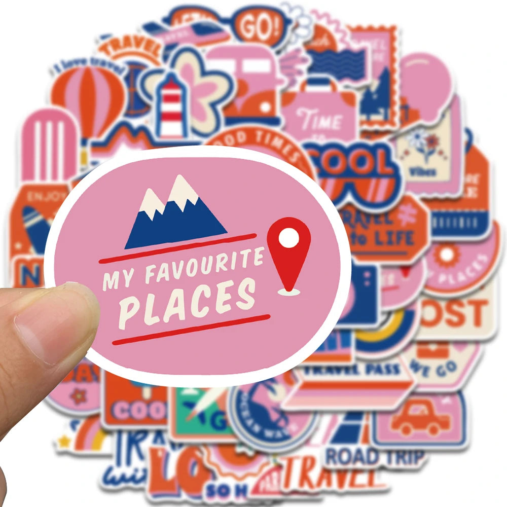 50PCS Travel Stickers Stationary Nostalgia Laptop Luggage Card Aesthetic Creative DIY Gift Art Picture Gifts Coffee Sticker