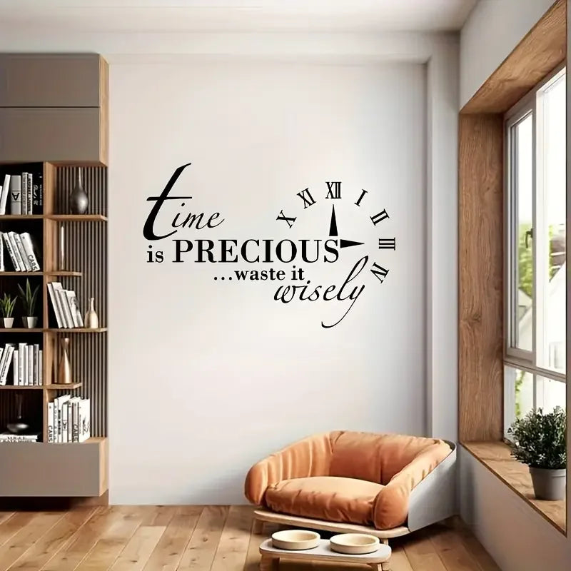 Wall Sticker with The Wise Saying 'Time Is Precious, Use It Wisely', Waterproof, Suitable for Decorating Study Rooms, Bedrooms,