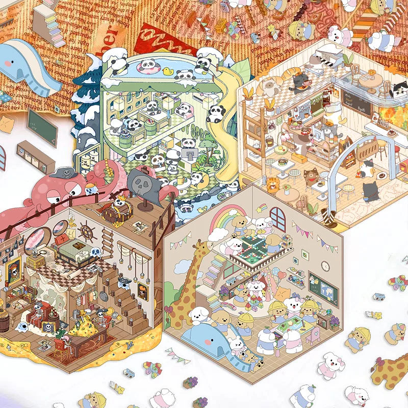 Cartoon Scenery Stickers, Cute Miniature World 3D Decompression DIY Scene Stationery Decals Stickers
