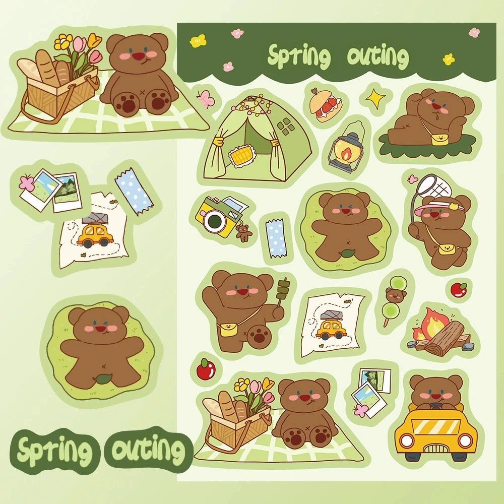 8PCS Cartoon Cute Bear Character Sticker DIY Handbook Card Phone Decoration Korean