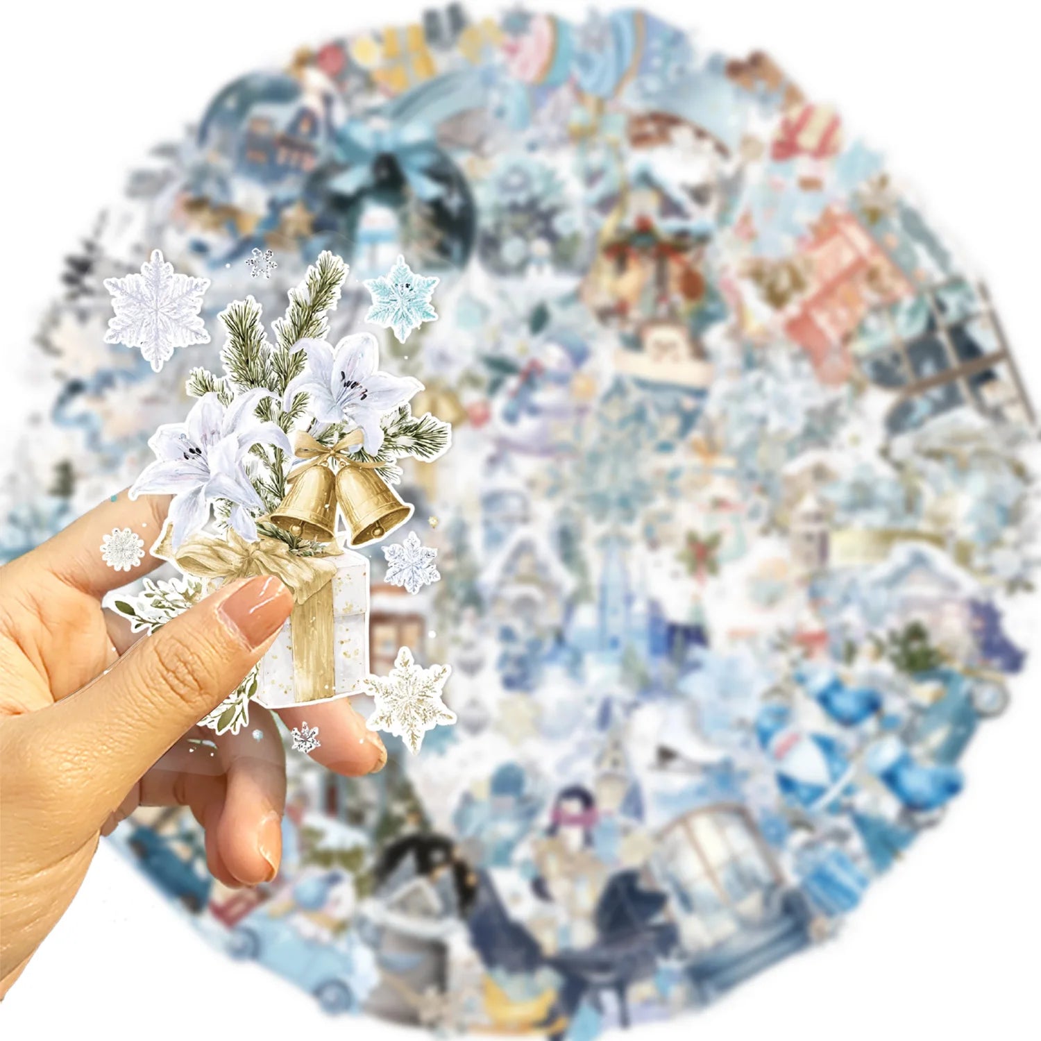 50/100 PCS Cartoon Winter Watercolor Stationery Reward Sticker Pack Waterproof Transparent PET Decorative Guitar Notebook