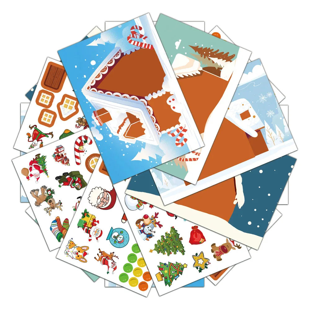 8PCS Christmas Stickers Little Deer Santa Claus Fun Stickers DIY Phone Case Computer iPad Laptop Luggage Waterproof Stickers