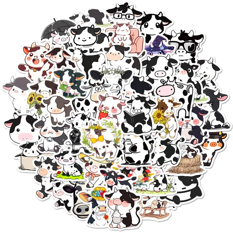 10/30/50PCS Cute Cow PVC Sticker Aesthetic DIY Children's Decoration Scrapbooking Korean Stationery School Supplies for Kids