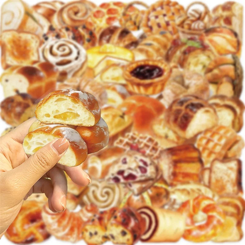 50PCS Kawaii Bread PET Sticky Sticker Aesthetic Korean Stationery DIY Decoration Scrapbooking School Supplies for Kids