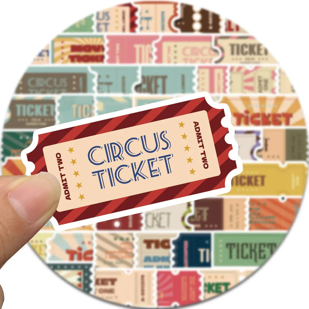 50PCS Vintage Ticket Stub Sticker Harajuku Laptop Waterproof Decoration Luggage Desktop Computer Suitable Notebook Stickers