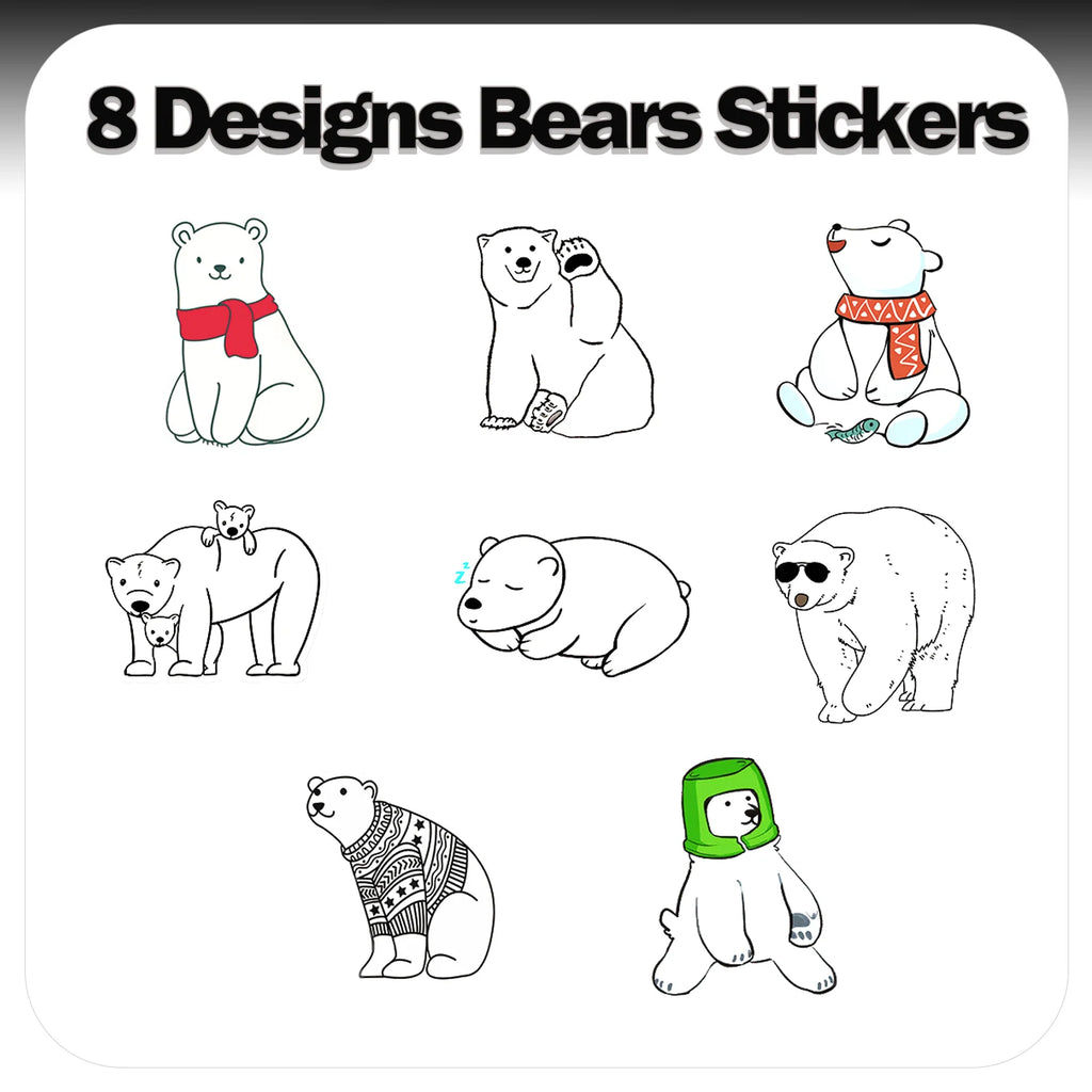 1Roll(500Pcs) Naughty Polar Bears Pattern Stickers 2.5cm/1.0'' 8 Designs Decals Diy Adorn Gifts Package Home Decor Sealing Label