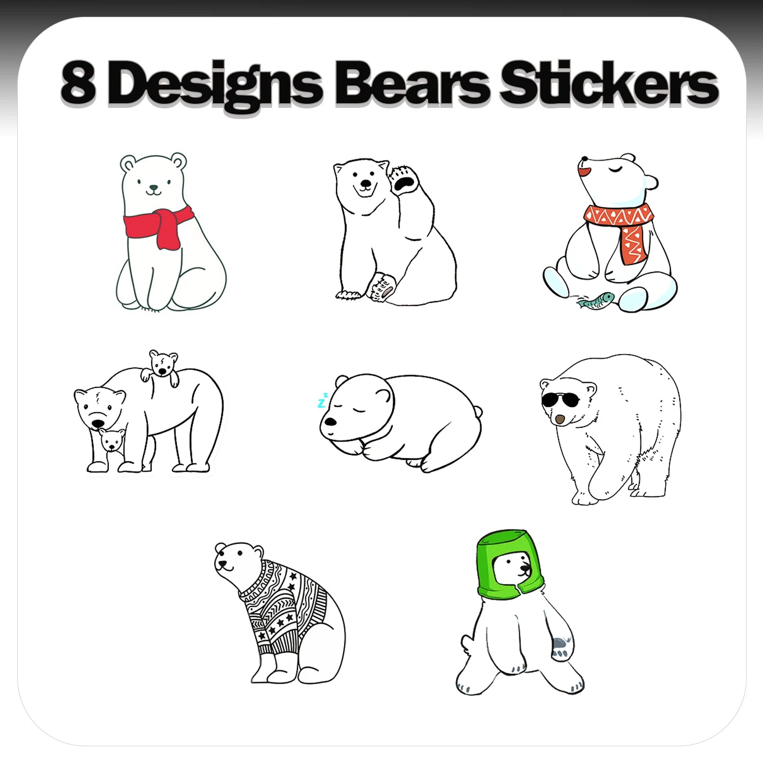 1Roll(500Pcs) Naughty Polar Bears Pattern Stickers 2.5cm/1.0'' 8 Designs Decals Diy Adorn Gifts Package Home Decor Sealing Label