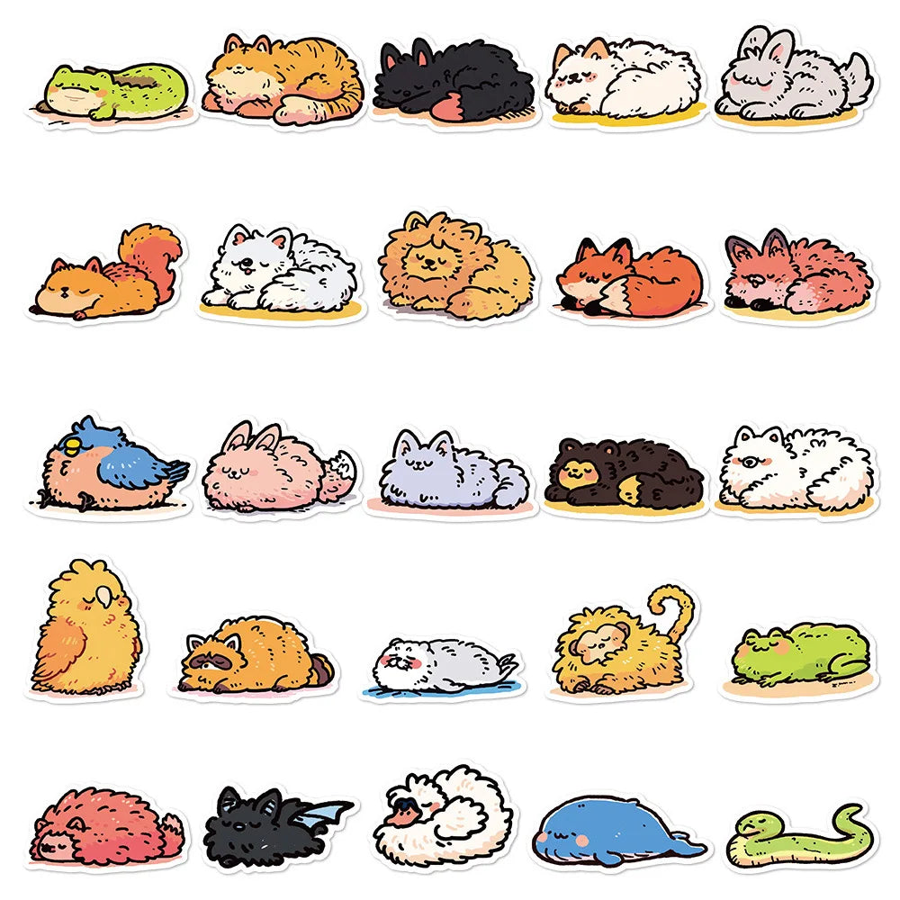 50/100PCS Sleeping Animals Stickers Diary Tablet Notebook Phone Diary Skateboard Guitar Decoration Stickers