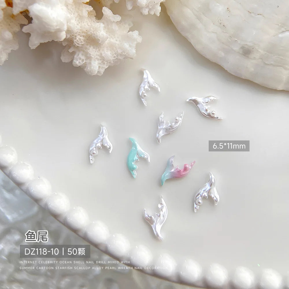 30pcs Ocean Shell Pearl Nail Charms Accessories Pearlescent Shell Aurora Nail Art Rhinestones DIY 3D Cute Nail Decorations Parts