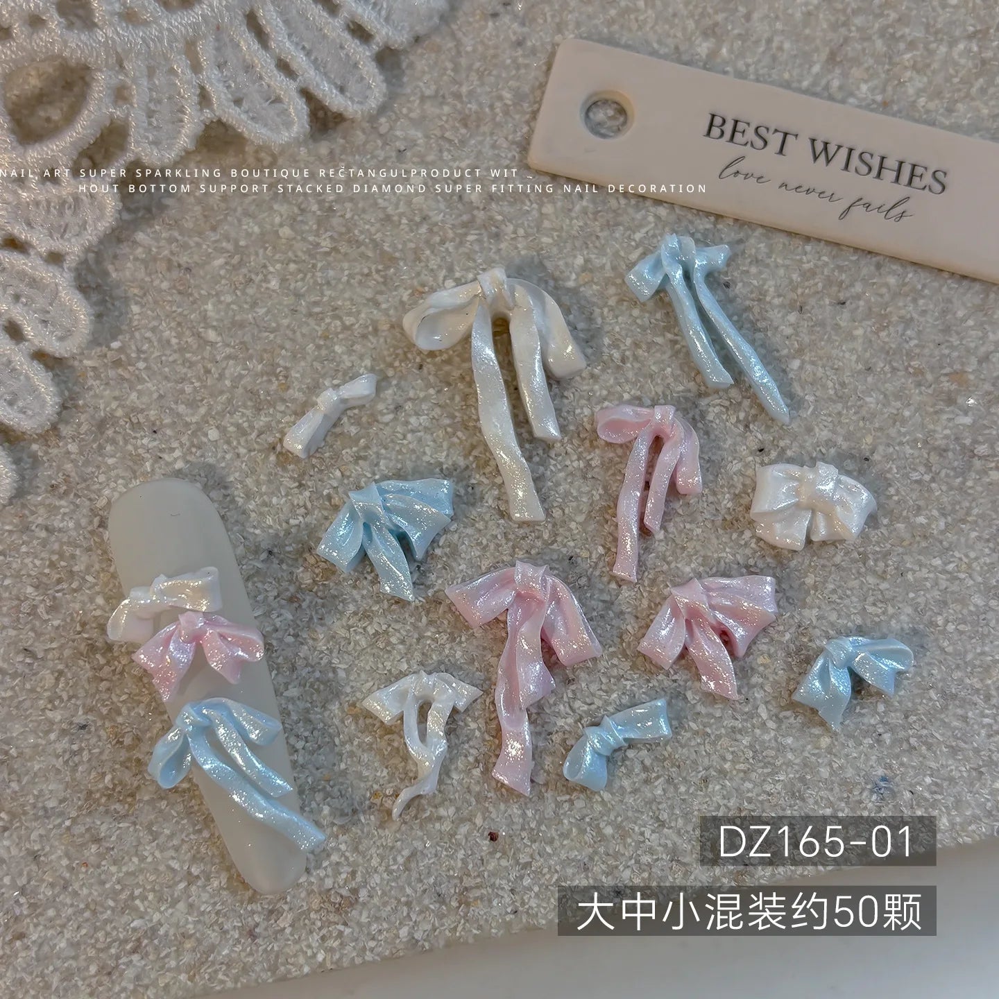 20pc Cute Pearlescent Soft Carving Ribbon Bow Nail Charms 2-21mm Mix Kawaii Bowknot Nail Rhinestones 3D Resin Manicure Accessory