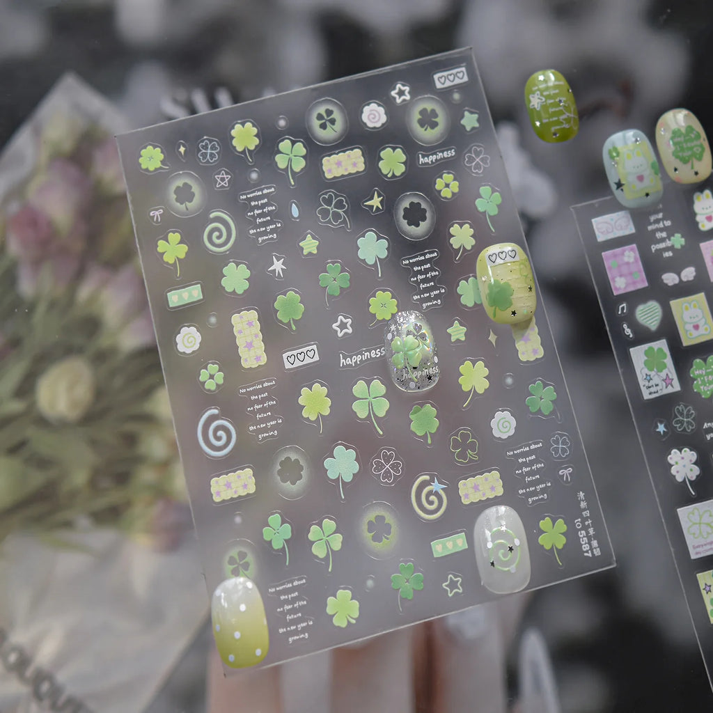 Strawberry Rabbit Nails 3D Decorations Stickers 3D Four-leaf Clover Self Adhesive Nail Art Stickers DIY Manicure Accessory Decal