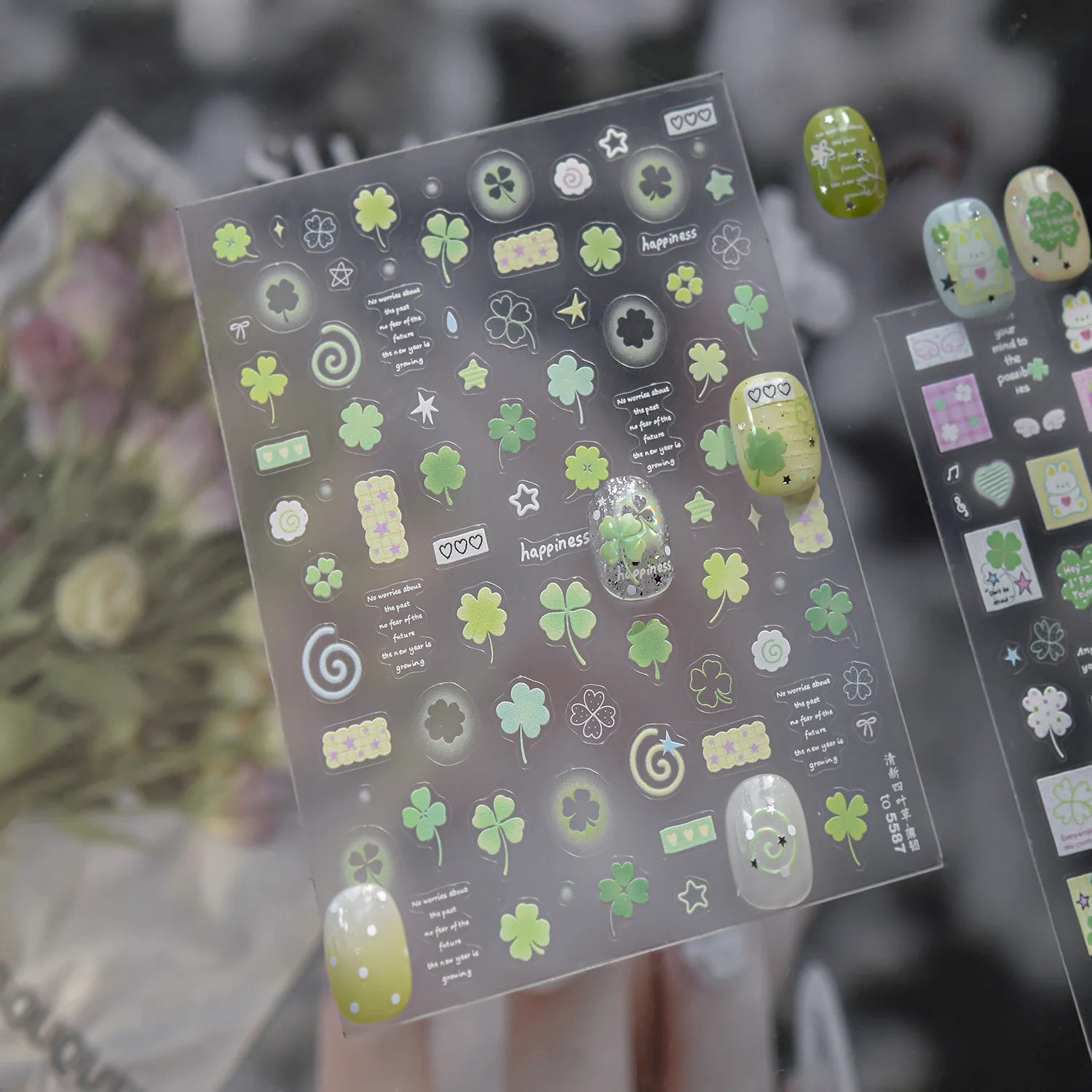 Strawberry Rabbit Nails 3D Decorations Stickers 3D Four-leaf Clover Self Adhesive Nail Art Stickers DIY Manicure Accessory Decal